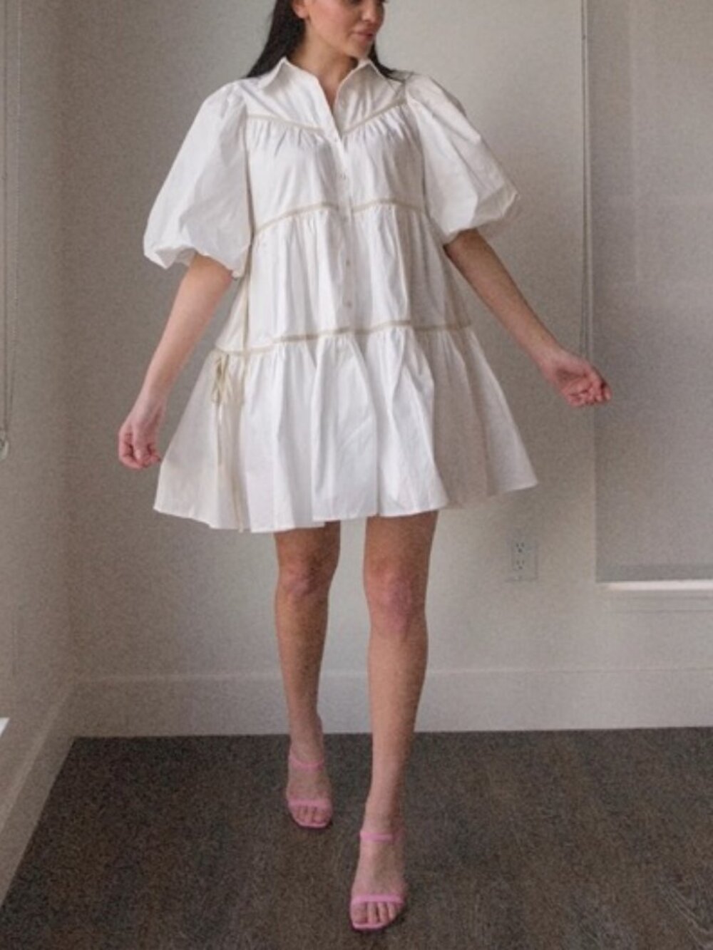 Sofie the Label White Balloon Sleeve Mini Dress - Puff Sleeve Babydoll